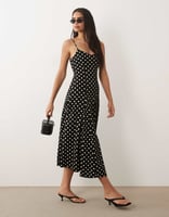 Mango – Maxikleid in Schwarz mit weißen Polka-Dots und schmalen Trägern