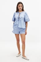 Bluse aus Baumwolle mit Puffärmeln und Schnürung vorne
