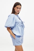 Bluse aus Baumwolle mit Puffärmeln und Schnürung vorne