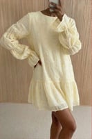 NA-KD Sleeve Detail Deep Back Dress Yellow