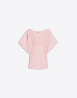 Bershka – Gerafftes T-Shirt in Rosa mit V-Ausschnitt