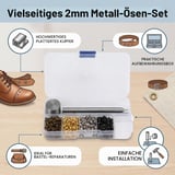 Tnfeeon Eyelets Mini Eyelets Metal Eyelets 2 mm Plated Copper Metal Eyelets Kit Shoelaces Eyelets Set | Repair shoes and bags, hole tool for precise hammering, rust-proof and dimensionally stable, 4 colours