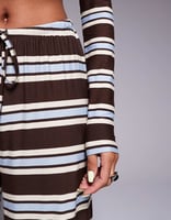 Kaiia – Exclusive – Superweiche, gestreifte Hose aus Jersey in Braun und Blau mit Kordelzug, Kombiteil