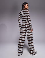 Kaiia – Exclusive – Superweiche, gestreifte Hose aus Jersey in Braun und Blau mit Kordelzug, Kombiteil
