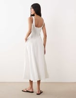 Mango – Ärmelloses Maxikleid aus reinem Leinen in Weiß mit eckigem Ausschnitt