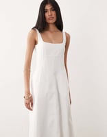 Mango – Ärmelloses Maxikleid aus reinem Leinen in Weiß mit eckigem Ausschnitt