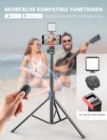180 cm Mobile Phone Tripod for Smartphone, Sturdy Expandable Aluminium Rods & Larger and Longer Tripod Legs, Mobile Phone Tripod Holder with Remote Shutter Release Compatible Smartphone | Sturdy, larger and longer tripod legs, mobile phone tripod holder with remote shutter release compatible smartphone