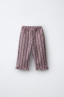 ZARA STRIPED AND FLORAL PRINT TWILL STRAIGHT TROUSERS