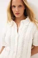 NA-KD Knitted Crochet Shirt Offwhite