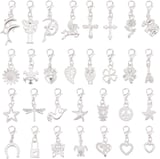 nbeads 30pcs Alloy Pendant Decoration, Tibetan Styles Dangle Metal Charms Alloy Pendant with Lobster Clasp for Stitch Marker Earrings Necklace Jewellery Crafts Silver