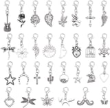 nbeads 30pcs Alloy Pendant Decoration, Tibetan Styles Dangle Metal Charms Alloy Pendant with Lobster Clasp for Stitch Marker Earrings Necklace Jewellery Crafts Silver
