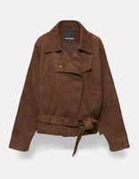 Pull&Bear kurzer Trenchcoat in Wildlederoptik in Braun