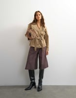 Topshop X Cara verkürzte Trenchjacke aus Denim in gewaschenem Beige, image 3 of 4