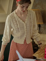 Simple Retro Amira Wave V-neck Cotton Knitted Cardigan