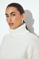 NA-KD Turtle Neck Wool Blend Knitted Sweater Offwhite