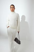 NA-KD Turtle Neck Wool Blend Knitted Sweater Offwhite
