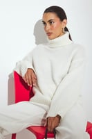 NA-KD Turtle Neck Wool Blend Knitted Sweater Offwhite