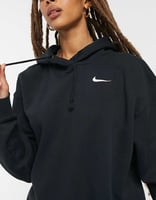 Nike – Oversize-Kapuzenpullover in Schwarz mit kleinem Swoosh-Logo im linken Brustbereich