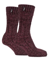 Herren Wolle Wandern Socken | Jeep | Knit Ribbed Design gepolstert Boot Socken für Trekking, Laufen, Wandern - Brown / Berry, image 2 of 2