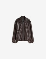 Bershka – Jacke aus Kunstleder in Braun mit Ballon-Optik