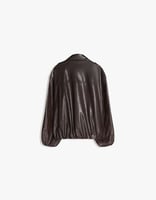 Bershka – Jacke aus Kunstleder in Braun mit Ballon-Optik