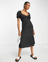 ASOS DESIGN – Strukturiertes Midikleid in Schwarz-weiß gepunktet