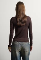 Stefanel Langarmshirt mit Stehkragen, Dunkelbraun, image 2 of 4