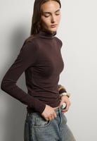 Stefanel Langarmshirt mit Stehkragen, Dunkelbraun, image 3 of 4