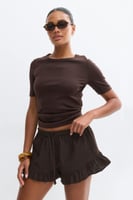 Gina Tricot Linen blend frill shorts - Braun