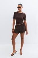 Gina Tricot Linen blend frill shorts - Braun