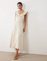 Mango – Midikleid aus Leinenmix in Cremeweiß 
