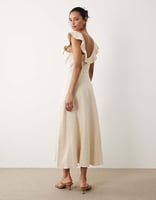 Mango – Midikleid aus Leinenmix in Cremeweiß 