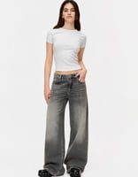 Pull&Bear – Figurbetontes T-Shirt in meliertem Grau