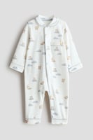 H&M Baumwollschlafanzug mit Kragen - Weiß/Teddybären - Kids