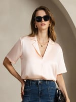 Silksilky 19 Momme Seide Damen-Kurzarm-Hemd mit Reverskragen und Knopfleiste - Elfenbeinfarbe, Bild 2 von 4