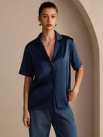 Silksilky 19 Momme Seide Damen-Kurzarm-Hemd mit Reverskragen und Knopfleiste - Elfenbeinfarbe, Bild 4 von 4