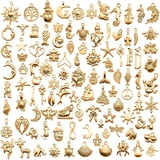 VYZUTR Pack of 100 Charms Pendants for Jewellery Crafts, Mixed Pendant Chain and Vintage Aesthetic, Bracelet, Earrings, Necklace, Gold