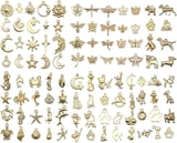VYZUTR Pack of 100 Charms Pendants for Jewellery Crafts, Mixed Pendant Chain and Vintage Aesthetic, Bracelet, Earrings, Necklace, Gold