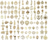 VYZUTR Pack of 100 Charms Pendants for Jewellery Crafts, Mixed Pendant Chain and Vintage Aesthetic, Bracelet, Earrings, Necklace, Gold