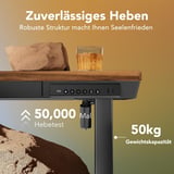 HUANUO Height-adjustable desk with drawer, 100 x 60 cm, walnut | Whole table top, USB charging port