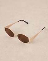 Gina Tricot – Sonnenbrille mit ovalem Metallrahmen in Gold mit braunen Gläsern