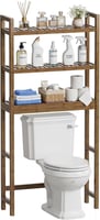 SMIBUY Bamboo Toilet Shelf, Adjustable Washing Machine Shelf, Bathroom Shelf with 3 Shelves