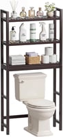 SMIBUY Bamboo Toilet Shelf, Adjustable Washing Machine Shelf, Bathroom Shelf with 3 Shelves