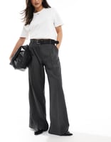 Monki, Elegante Hose in Dunkelgrau meliert mit weitem Schnitt und hohem Bund, image 4 of 4