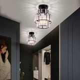 Cainjiazh Modern Mini Kristall-Deckenleuchte, Schwarz | Bündige moderne Deckenlampe mit wechselbaren E27 Leuchtmitteln für Schlafzimmer, Flur, Küche und Bad