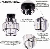 Cainjiazh Modern Mini Kristall-Deckenleuchte, Schwarz | Bündige moderne Deckenlampe mit wechselbaren E27 Leuchtmitteln für Schlafzimmer, Flur, Küche und Bad