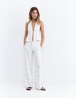 Pull&Bear – Neckholder-Oberteil in Weiß mit Ösen