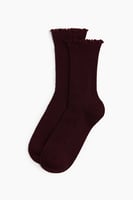 H&M 5er-Pack Gerippte Socken - Weinrot/Cremefarben, Bild 2 von 3