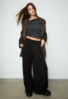 Stradivarius WIDE LEG SMART WITH DARTS - Trousers - black
