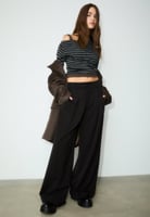 Stradivarius WIDE LEG SMART WITH DARTS - Trousers - black